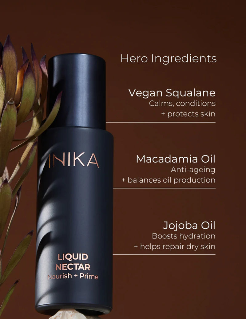 Buy Inika Organic Liquid Nectar 30ml at One Fine Secret. Official Stockist. Natural & Organic Makeup Priming Oil. Clean Beauty Melbourne.