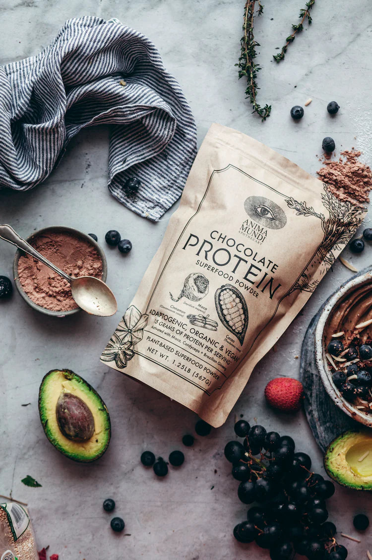 Buy Anima Mundi	Chocolate Protein Superfood Powder 567g at One Fine Secret. Official Australian Stockist. Clean Beauty Store in Melbourne.