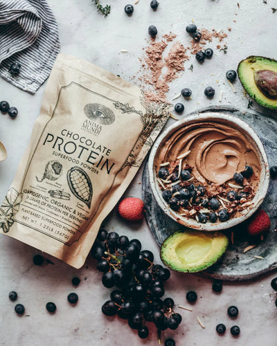 Buy Anima Mundi	Chocolate Protein Superfood Powder 567g at One Fine Secret. Official Australian Stockist. Clean Beauty Store in Melbourne.