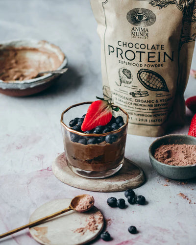 Buy Anima Mundi	Chocolate Protein Superfood Powder 567g at One Fine Secret. Official Australian Stockist. Clean Beauty Store in Melbourne.