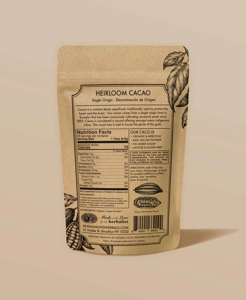 Anima Mundi Single Origin Cacao Powder. Buy Anima Mundi Heirloom Cacao Ancestral Seeds Powder 170g at One Fine Secret. Official Australian Stockist in Melbourne.