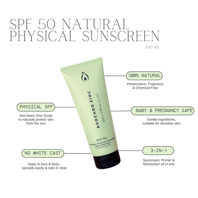 Buy Avocado Zinc SPF 50 Natural Physical Sunscreen 100ml at One Fine Secret Clean Beauty.