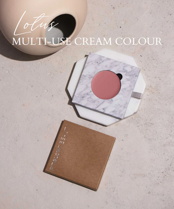 Buy Fitglow Beauty Multi-use Cream Lip + Cheek + Illuminator Refill in Lotus Soft Mauve colour at One Fine Secret. Official Australian Stockist. Natural & Organic Makeup Clean Beauty Store in Melbourne.