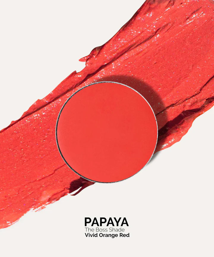 Buy Fitglow Beauty Multi-use Cream Lip + Cheek + Illuminator Refill in Papaya Vivid Orange Red colour at One Fine Secret. Official Australian Stockist. Natural & Organic Makeup Clean Beauty Store in Melbourne.