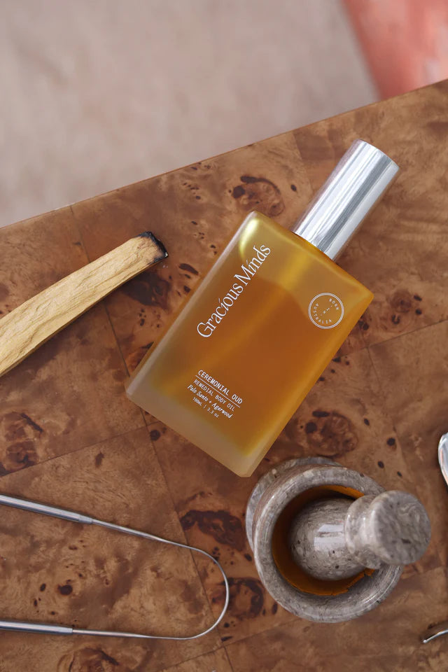 Buy Gracious Minds Ceremonial Oud Remedial Body Oil at One Fine Secret. Clean Beauty Melbourne.