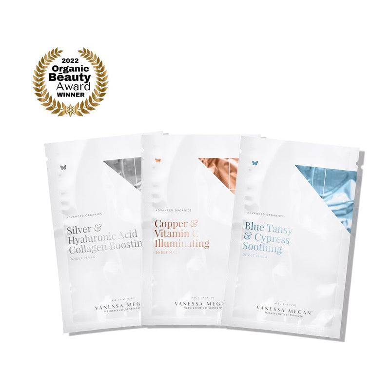 Buy Vanessa Megan Silver, Copper & Blue Sheet Mask Trio at One Fine Secret Clean Beauty.