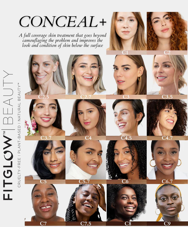 Fitglow Beauty Conceal+ Concealer Colour Swatches Models at One Fine Secret. Official Australian Stockist.